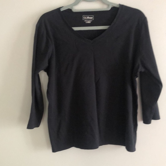 L.L.Bean Women's Black Soft Cotton V Neck Size L Reg - Picture 1 of 9